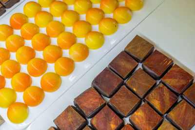 High angle view of orange on table