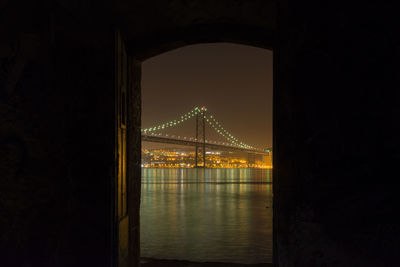 View of suspension bridge at night