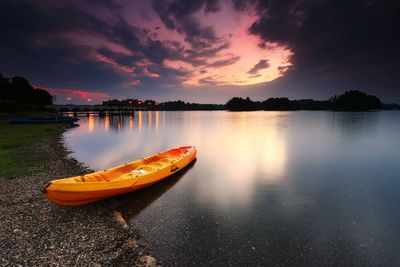Scenic view of lake against sky during sunset