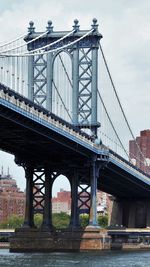 Low angle view of manhattan bridge over east river in city