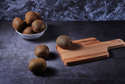 High angle view of dessert on table