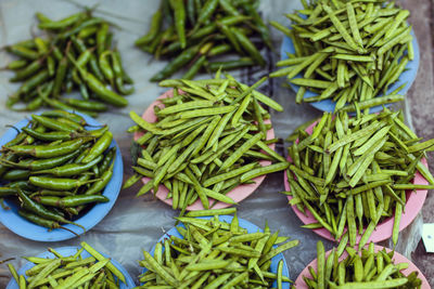 High angle view of vegetables for sale in market