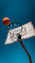 Basketball hoop. orange ball. blue sky