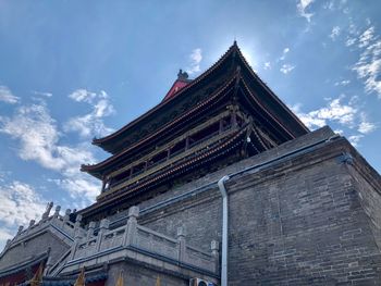 Low angle view of temple building against sky