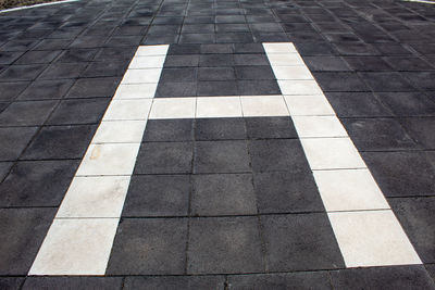 High angle view of zebra crossing on road