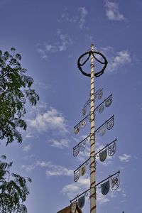 Low angle view of information sign against sky