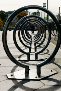 Close-up of bicycle wheel in playground