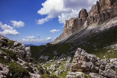 Scenic view of dolomites mountains against sky