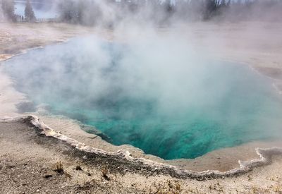 Smoke emitting from volcanic mountain