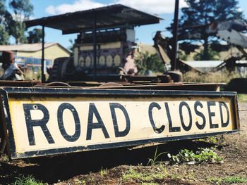 Close-up of information sign