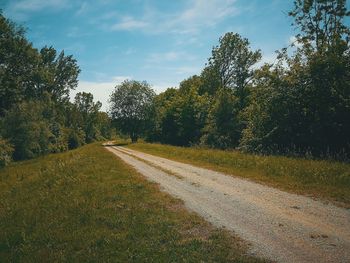 Road amidst trees against sky