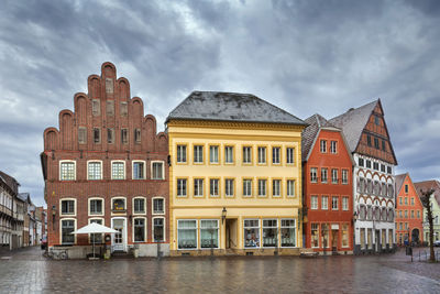 Market square with historical houses in warendorf, germany