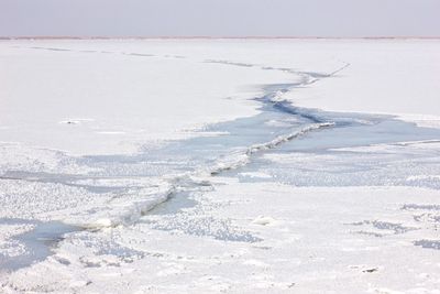 High angle view of snowy landscape