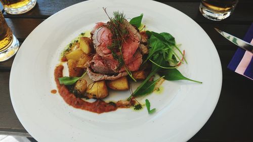 Close-up of food served in plate