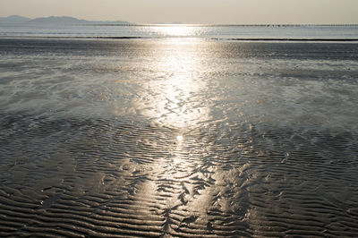 Close-up of sea against sky at sunset