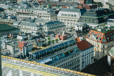 High angle view of buildings in town