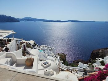 High angle view of sea against clear sky