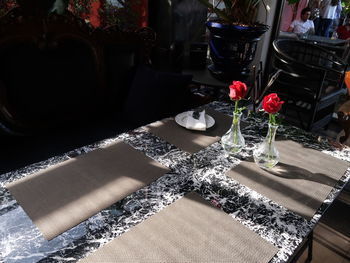 High angle view of potted plants on table