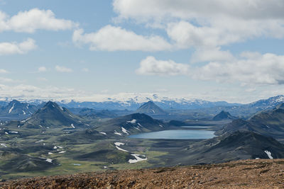 View of landscape in iceland on a nice sunny day during famous laugavegur trail