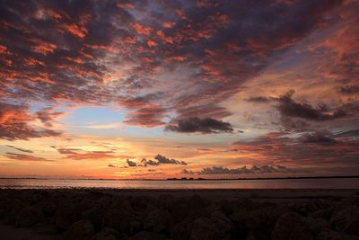 Scenic view of sea against orange sky