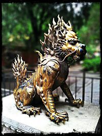 Close-up of carving on wall