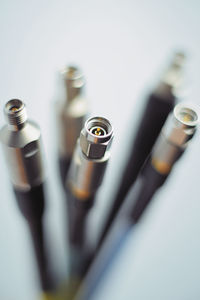 High angle view of bottles on table