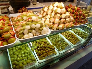 High angle view of vegetables for sale in market