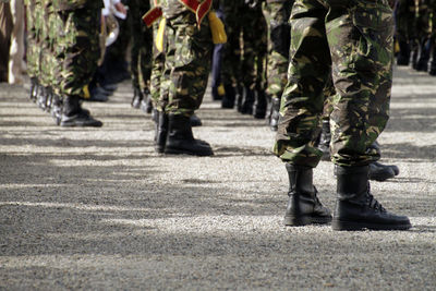 Low section of soldiers standing on land