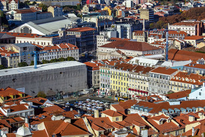 Rossio square and lisboa old town aerial panorama, lisbon, portugal