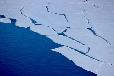 High angle view of frozen lake