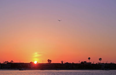 Silhouette of city at sunset