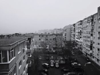 View of residential district against clear sky