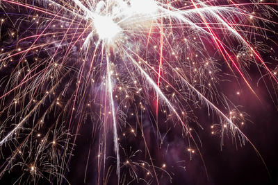 Low angle view of firework display at night