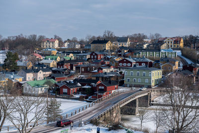 High angle view of cityscape against sky