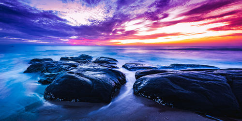 Scenic view of sea against sky during sunset