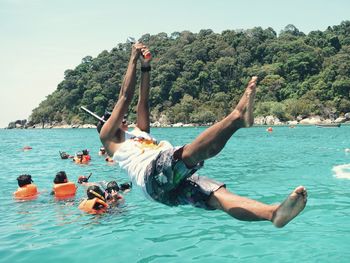 Man swimming in sea