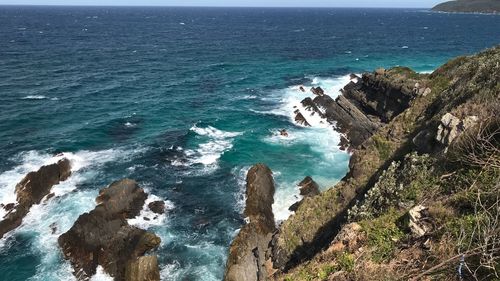 High angle view of rocks on beach