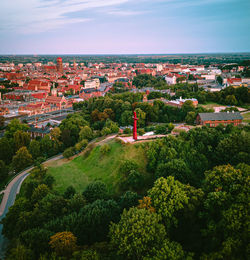 High angle view of townscape against sky