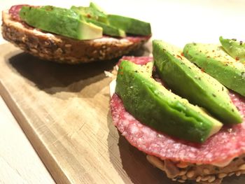 Close-up of sandwich on cutting board