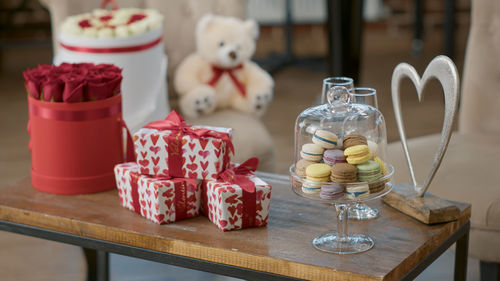 View of gift boxes on table