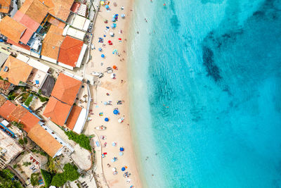 Aerial view of town and beach in lefkada island