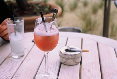 Close-up of tea in glass on table
