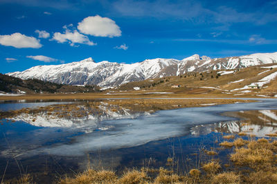 Winter view of filetto lake in abruzzo