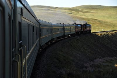 Transsiberian railway running in mongolia