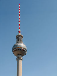 Low angle view of statue against clear blue sky