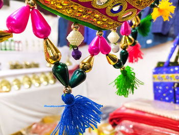 Close-up of multi colored decoration hanging
