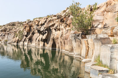 Low angle view of rock formations