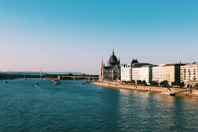 Scenic view of river against clear blue sky