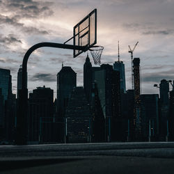 Low angle view of buildings in city against sky