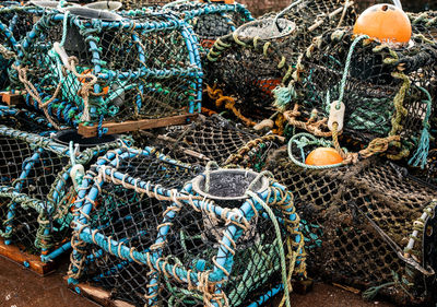 High angle view of fishing nets